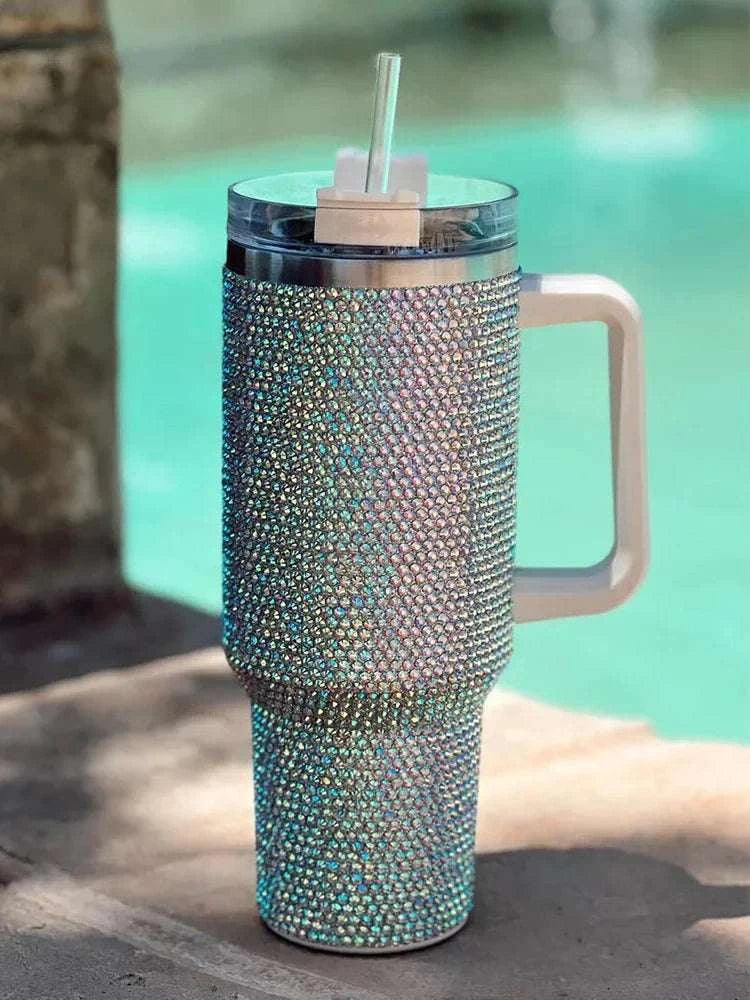 40oz Shiny Diamond Shiny Diamond Tumble Coffee Insulation Cup Stainless Steel Car Bottle Straw Large Capacity Rhinestone Cup Writings On The Wall 