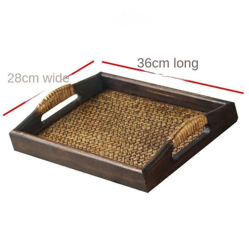 Wooden Tray Thai Rattan Beauty Salon Tray Hotel Rectangular Water Cup Tea Cup Storage Tea Tray Writings On The Wall 