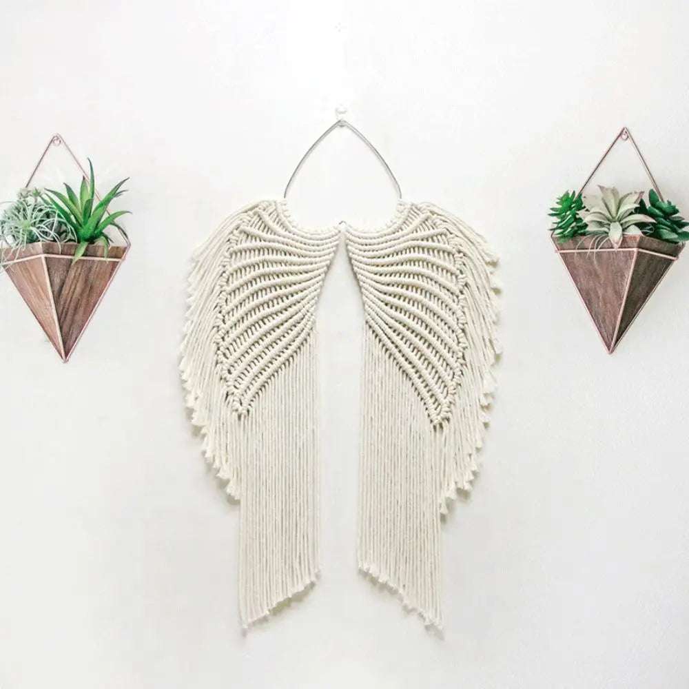 Macrame Wing Tapestry Boho Style Hand-woven Wall Hanging Ornaments with Tassels Symmetrical Background Wall Decoration Writings On The Wall 