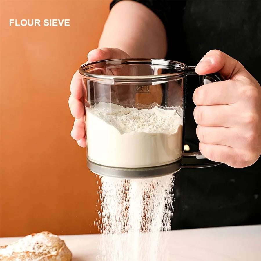 Semi-Automatic Flour Sifter With Hand Press Design Transparent Flour Sieve Non-stick Baking Tools Kitchen Gadgets Accessories Writings On The Wall 