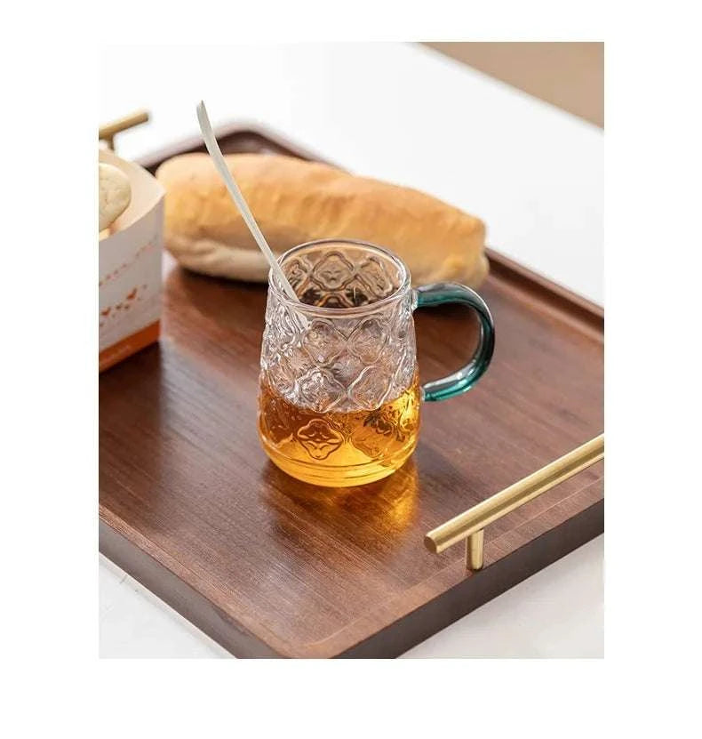 HeMu-Right Angled Bamboo Tray Handle, New Chinese Tea Set Bamboo Hotel Small Tea Tray Wooden Family Breakfast Tray Metal Handle Writings On The Wall 