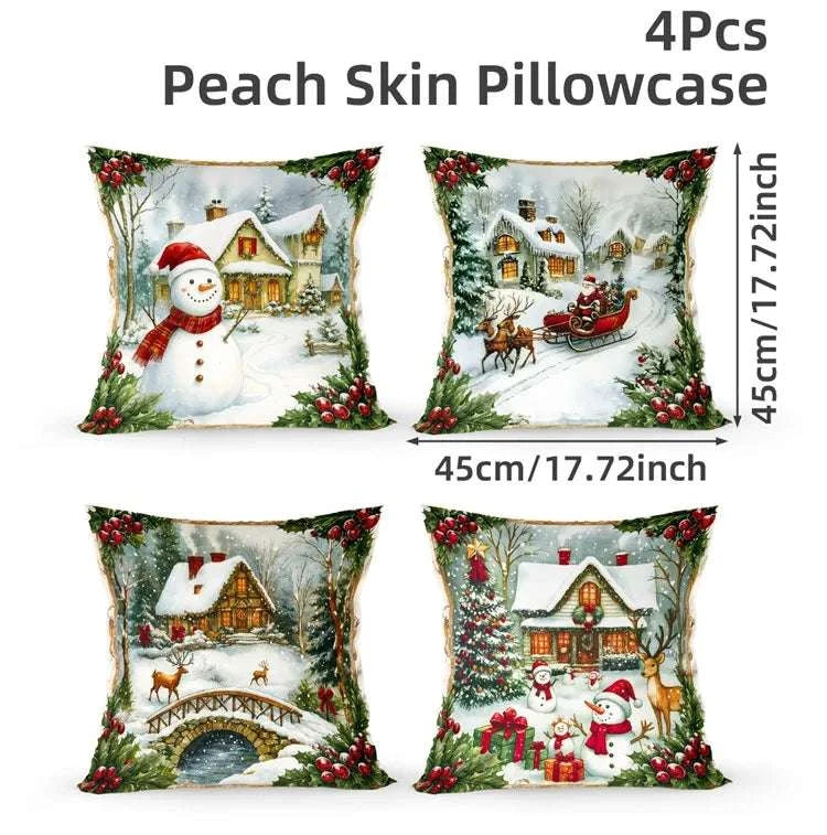 4pcs Merry Christmas Cushion Cover Home Decorations 2025 Christmas Ornament Pillow Case Xmas Navidad Gifts New Year Gifts 2026 Writings On The Wall 
