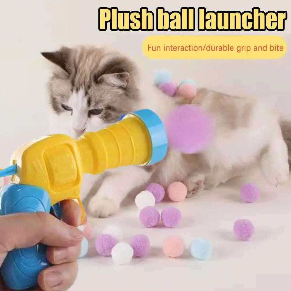 Cat Toys Interactive Launch Training Toy For Pet Kitten Creative Mini Shooting Gun Games Stretch Plush Ball Toys Pet Supplies Writings On The Wall 