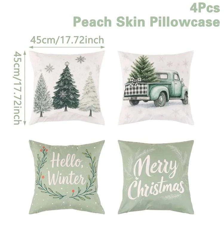 4pcs Merry Christmas Cushion Cover Home Decorations 2025 Christmas Ornament Pillow Case Xmas Navidad Gifts New Year Gifts 2026 Writings On The Wall 