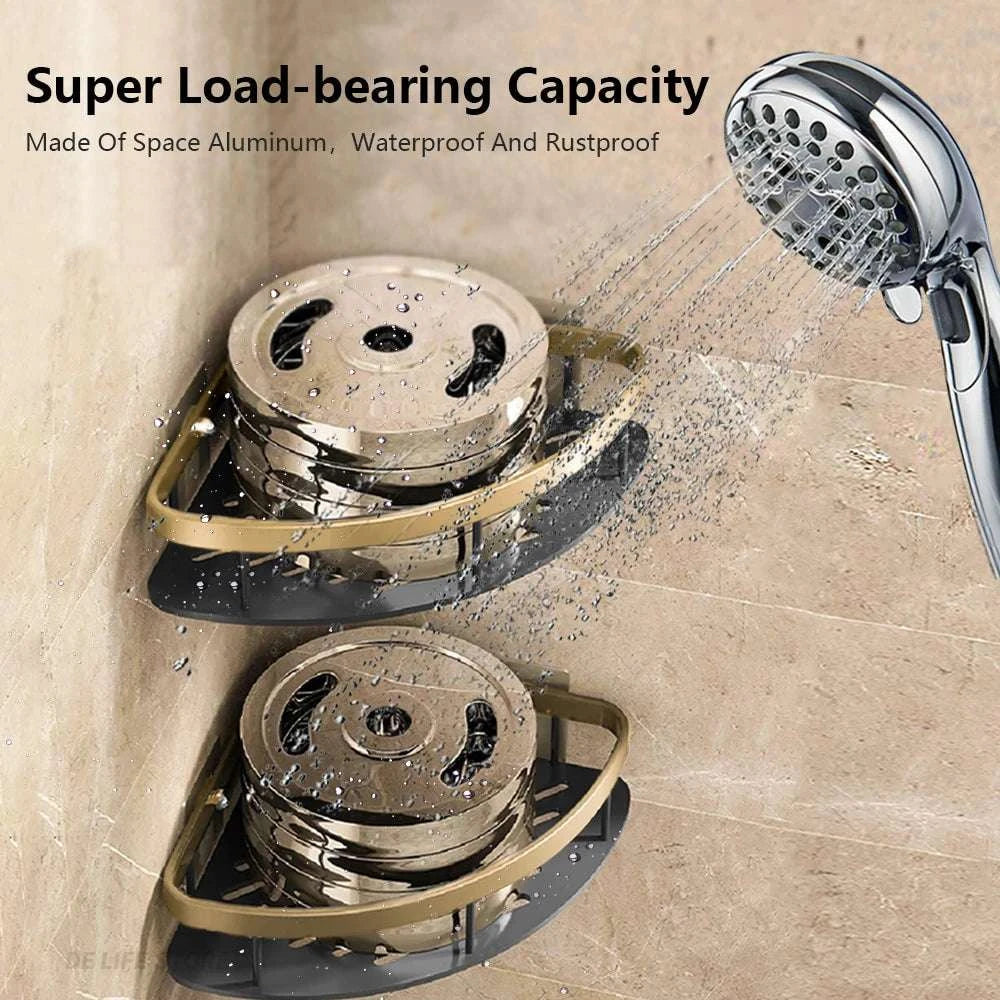 Bathroom Shelves Wall Mounted No Drill Space Aluminum Shower Corner Caddy Storage Shelf Kitchen Organizer Rack Floating Shelf Writings On The Wall 