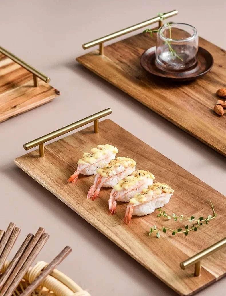 Kitchen Tray for Serving Food Trays for Desserts Dessert Tray With Handles Wooden Serve Storage Coffee Fruit Snack Drink Sweets Writings On The Wall 