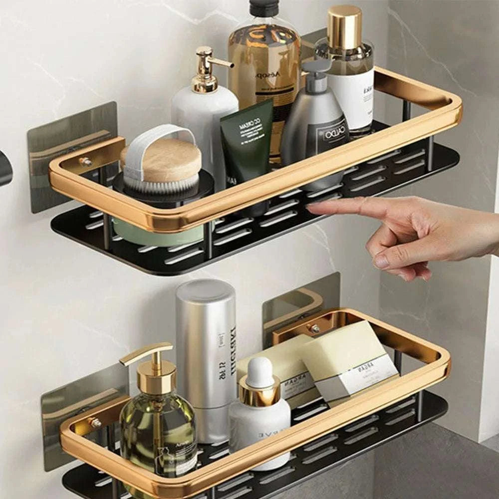 Bathroom Shelves Wall Mounted No Drill Space Aluminum Shower Corner Caddy Storage Shelf Kitchen Organizer Rack Floating Shelf Writings On The Wall 