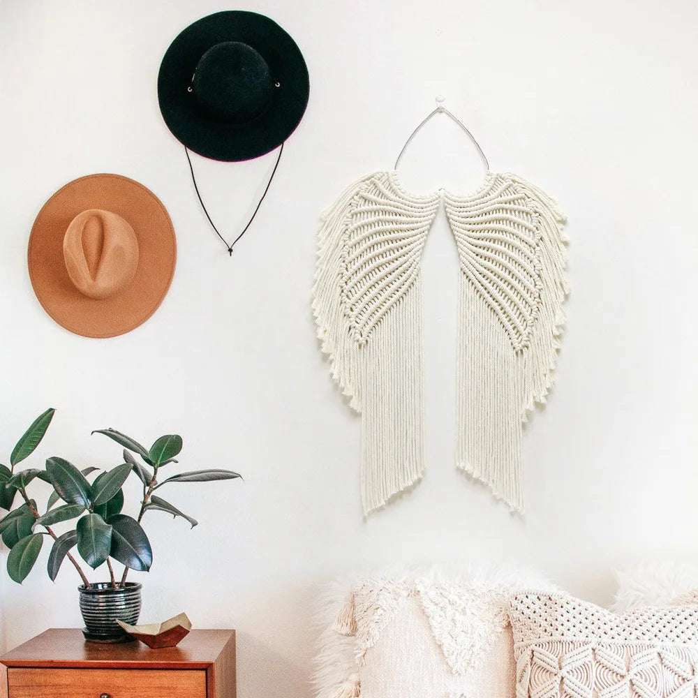 Macrame Wing Tapestry Boho Style Hand-woven Wall Hanging Ornaments with Tassels Symmetrical Background Wall Decoration Writings On The Wall 