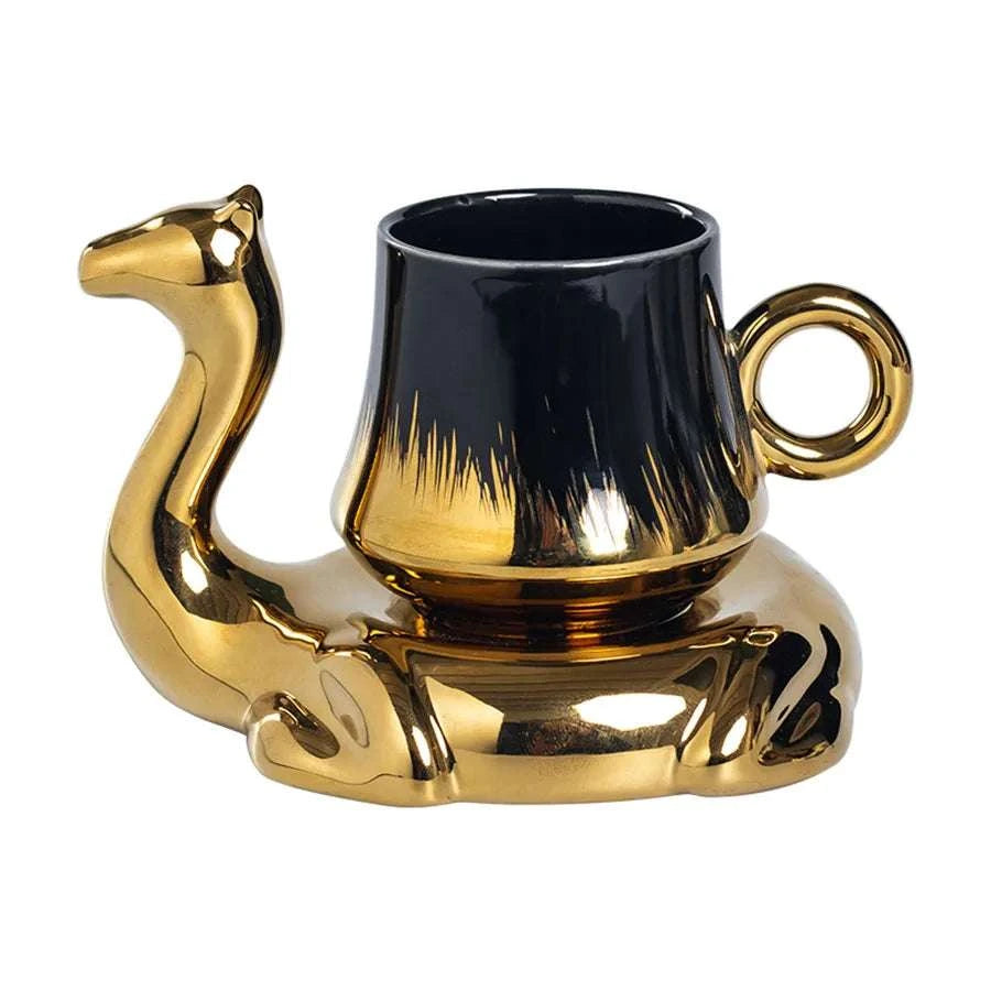1PC Camel shaped coffee cup and plate set, ceramic small mug, 110ml/3.7oz creative cup Writings On The Wall 