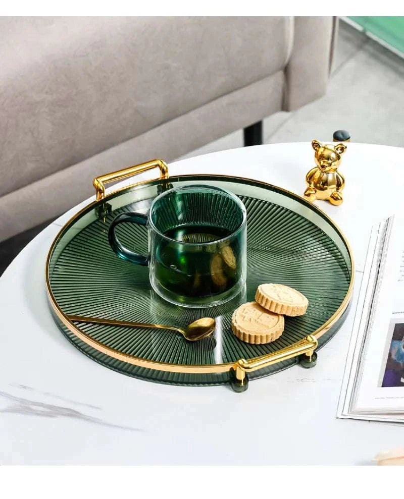 Round Serving Decorative Tray Plastic Serving Tray Kitchen Storages Decor for Party Coffee Table for Living Room Bathroom Writings On The Wall 