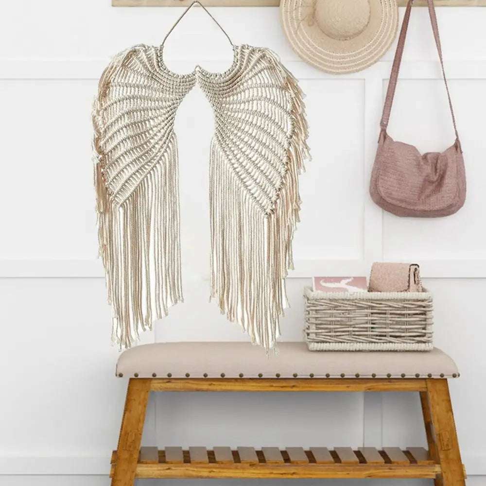 Macrame Wing Tapestry Boho Style Hand-woven Wall Hanging Ornaments with Tassels Symmetrical Background Wall Decoration Writings On The Wall 