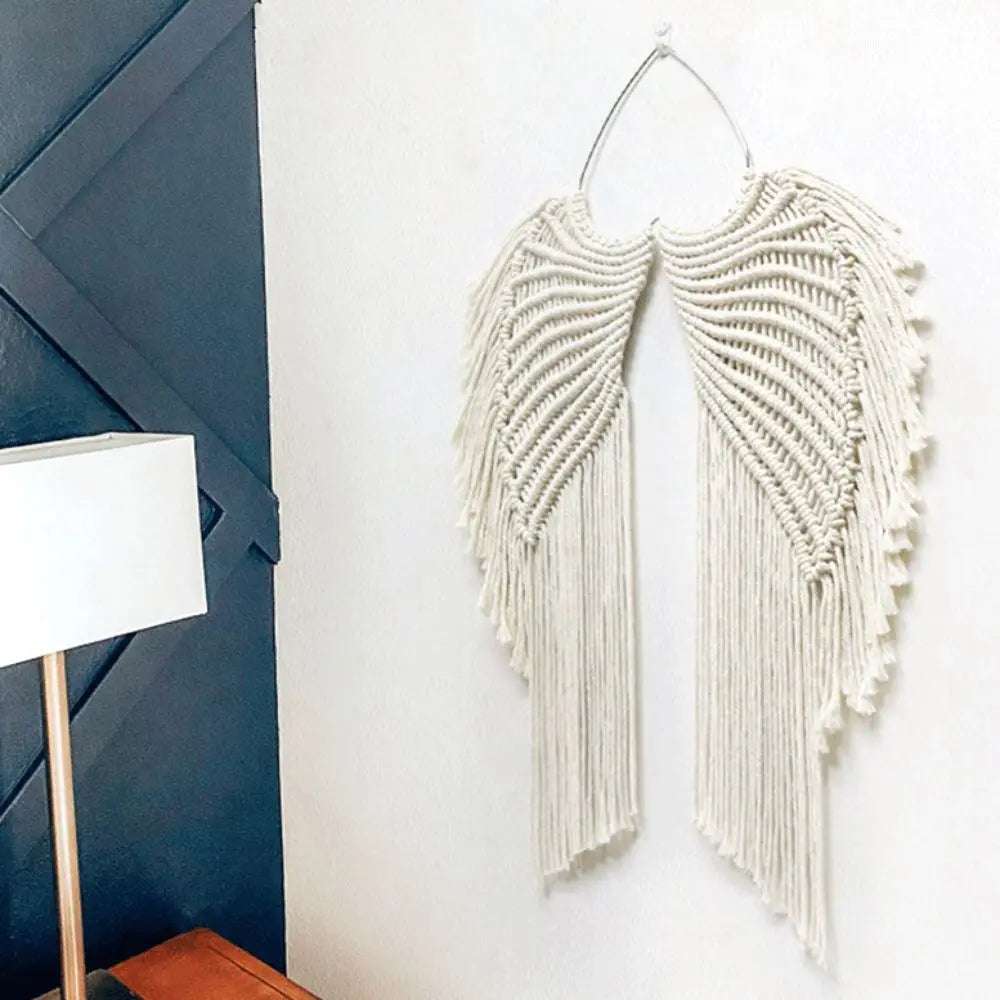 Macrame Wing Tapestry Boho Style Hand-woven Wall Hanging Ornaments with Tassels Symmetrical Background Wall Decoration Writings On The Wall 