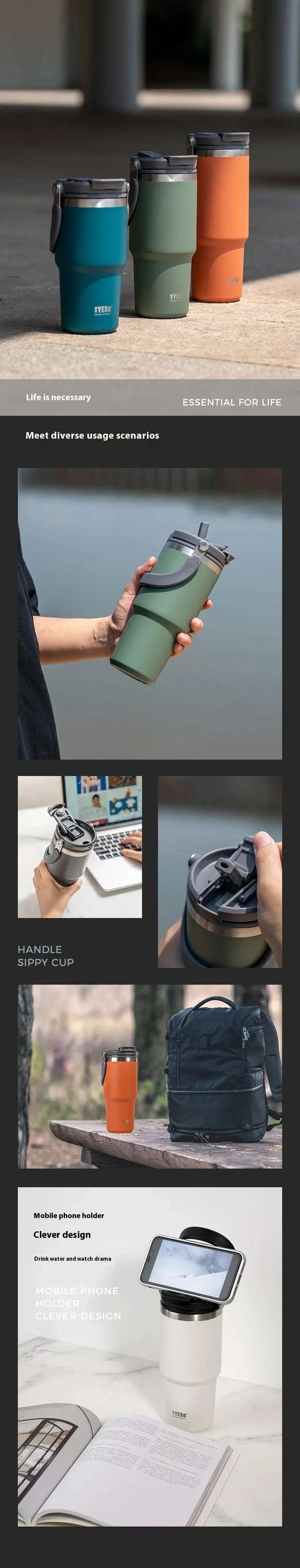 Tyeso Stainless Steel Coffee Cup Cold And Hot Double-layer Insulated Cup Tumbler Thermo Water Bottle Car Travel Mug Vacuum Cup Writings On The Wall 