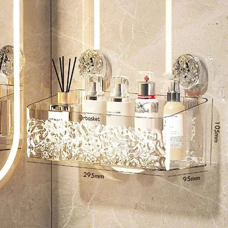 Shower Suction Cup Shelf Basket Light Glacier Pattern One Second Installation bathroom Organizer Storage Rotating to Suck Remove Writings On The Wall 