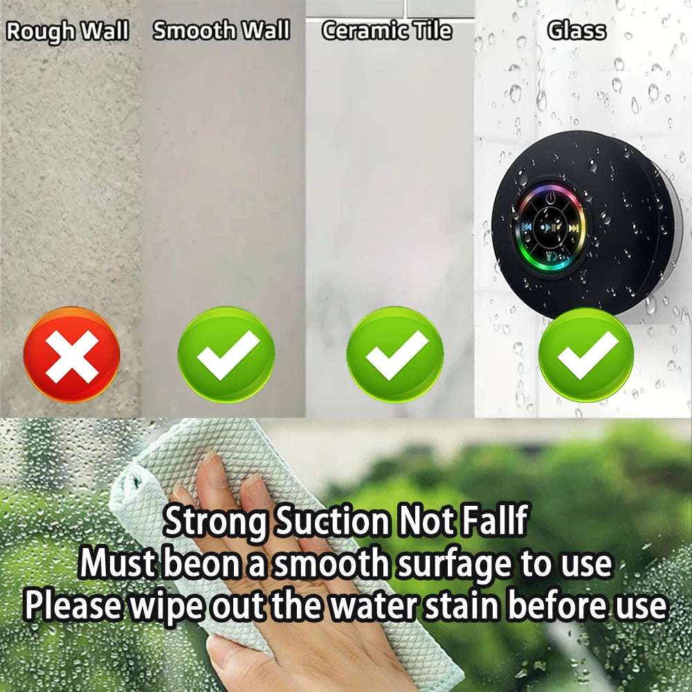 Portable Wireless Bluetooth Speaker LED IPX4 Waterproof Loudspeaker Outdoor Bathroom Large Suction Cup Mini Stereo Sound Box Writings On The Wall 