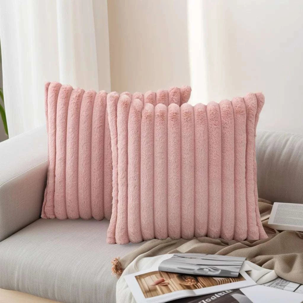 pack of 2 of artificial plush pillowcases, luxurious soft striped decorative pillowcases, suitable for sofa interiors Writings On The Wall 