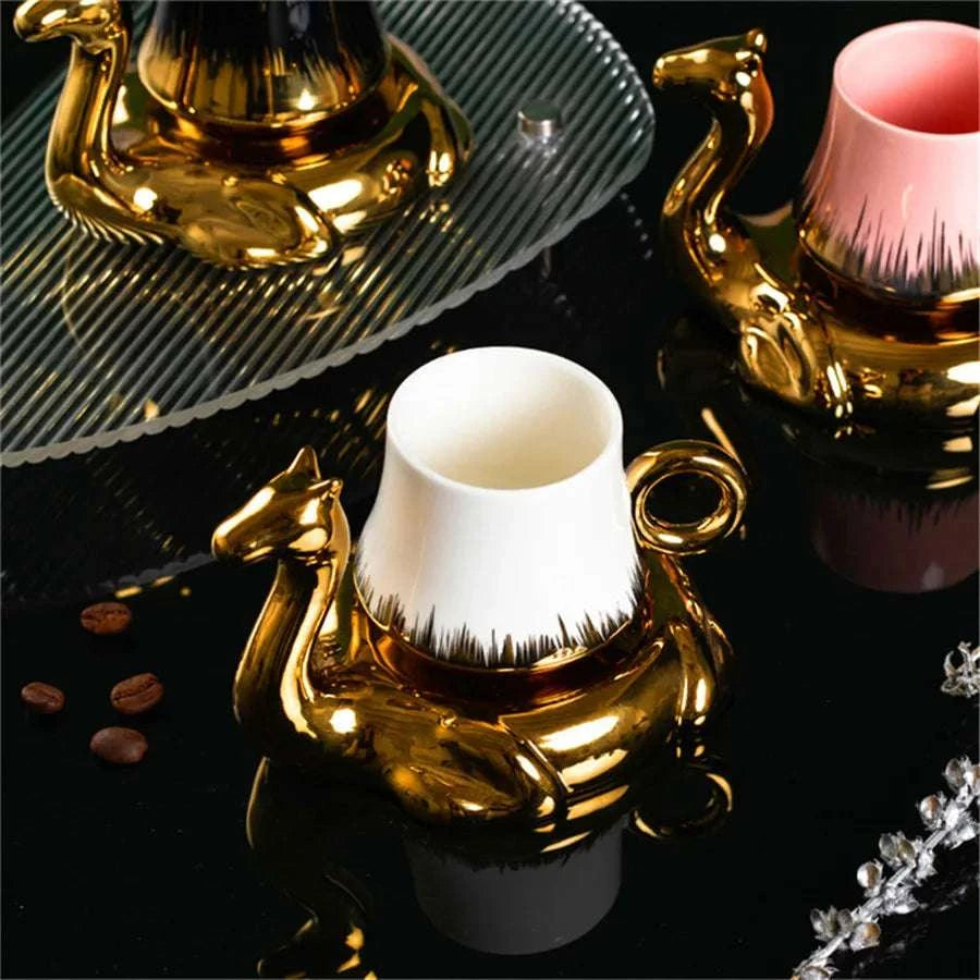 1PC Camel shaped coffee cup and plate set, ceramic small mug, 110ml/3.7oz creative cup Writings On The Wall 