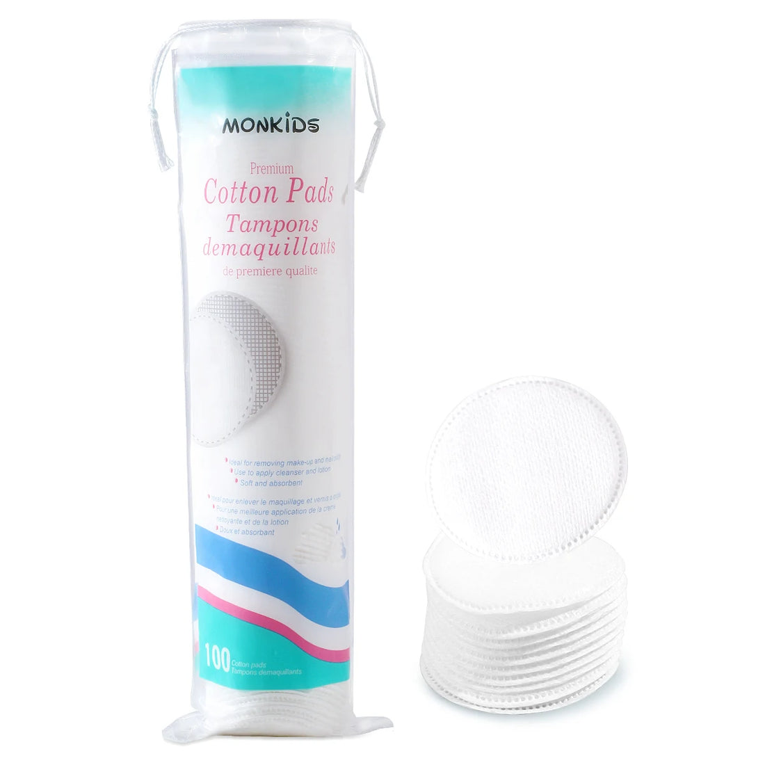 100pcs soft and breathable circular makeup remover pads, double-sided textured cotton pads, used for daily facial cleansing