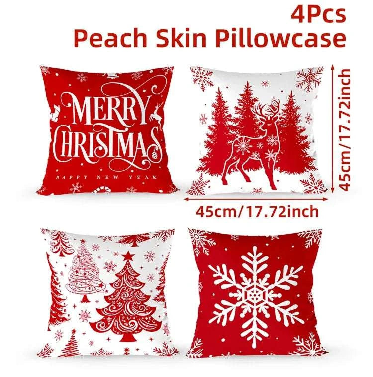 4pcs Merry Christmas Cushion Cover Home Decorations 2025 Christmas Ornament Pillow Case Xmas Navidad Gifts New Year Gifts 2026 Writings On The Wall 