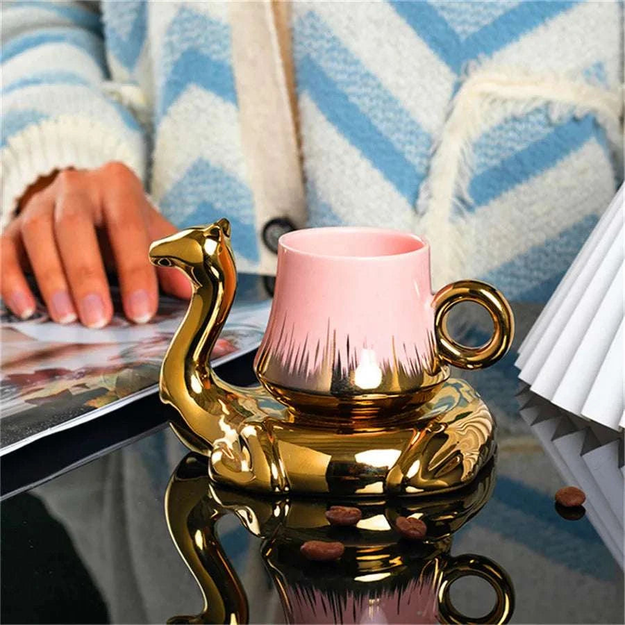 1PC Camel shaped coffee cup and plate set, ceramic small mug, 110ml/3.7oz creative cup Writings On The Wall 