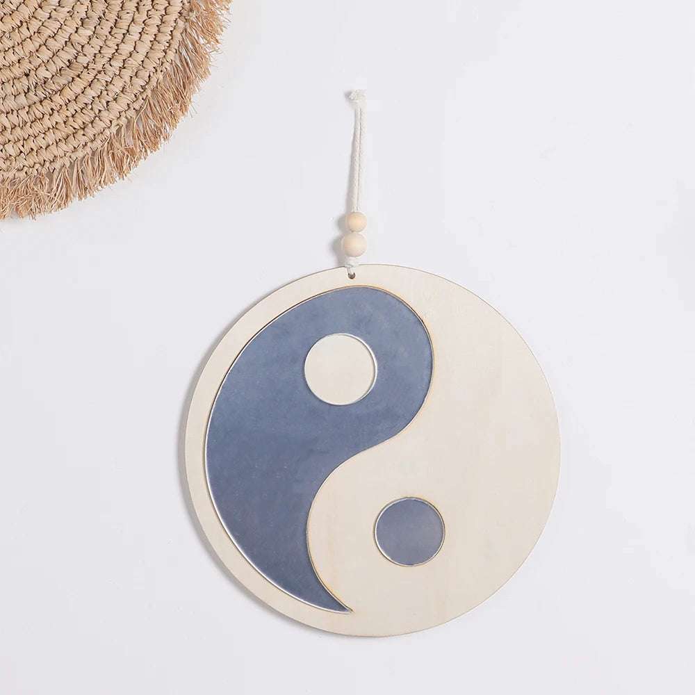 Wooden Mirror Home Decor Boho Wall Mirrors for Living Room Bedroom Tai Chi Yin Yang Wood Mirrors Room House Feng Shui Decoration Writings On The Wall 