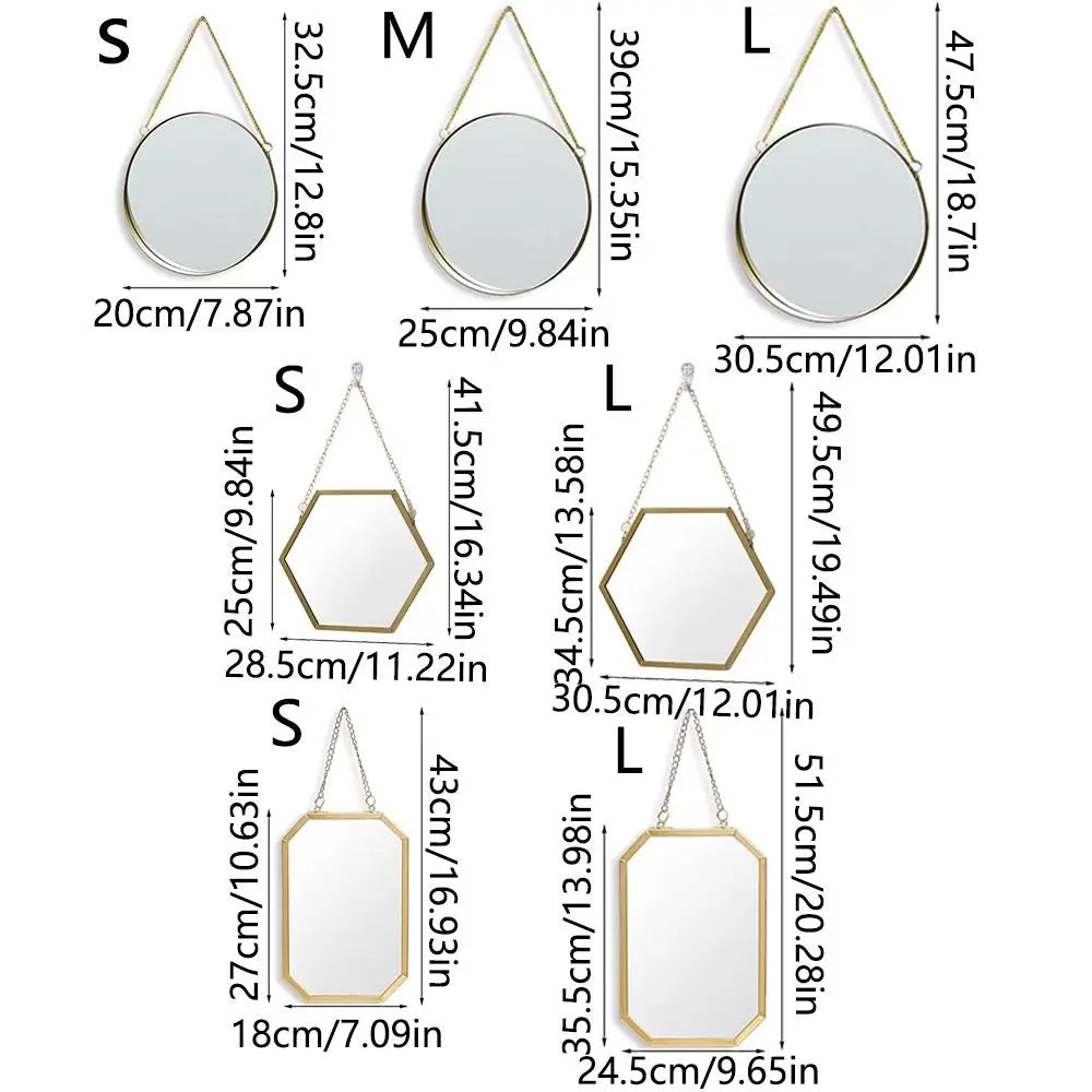 Wrought Iron Nordic Decorative Mirror Round/Hexagonal/Rectangle Metal Chain Creative Makeup Mirror Stable Single-sided