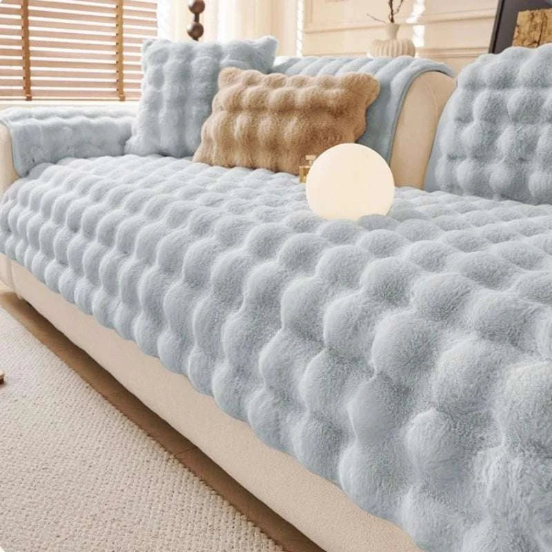 Thicken Imitation Rabbit Fur Plush Sofa Slipcover Non-slip Soft Sofa Towel Couch Cushion For Living Room Modern Home Decor Writings On The Wall 