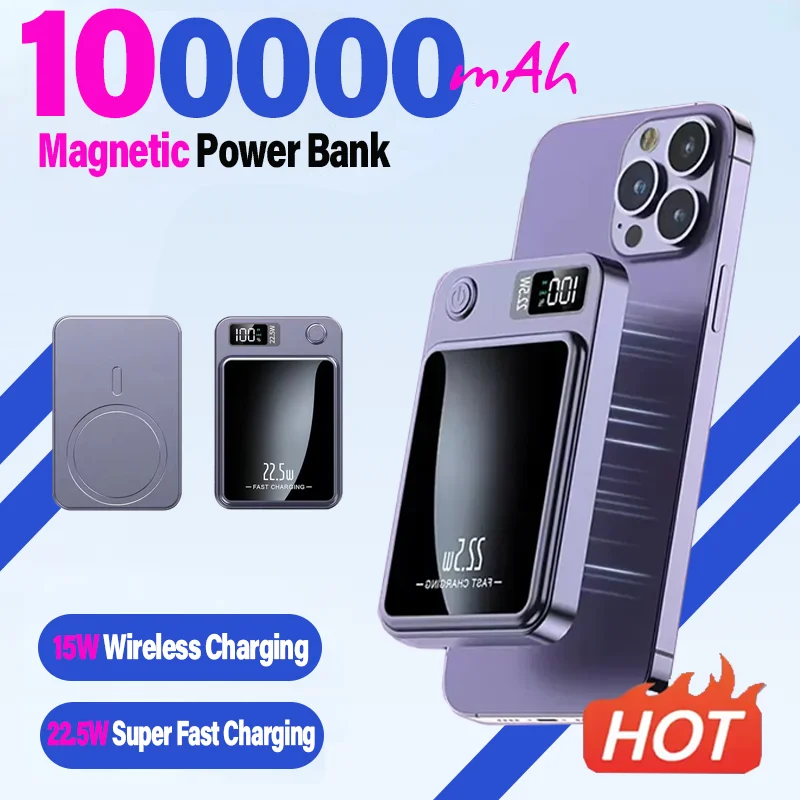 100000mAH Power Bank Magnetic Wireless 22.5W Ultra Capacity Super Fast Charging Magnetic Power Bank For Iphone15 Samsung Xiaomi Writings On The Wall 