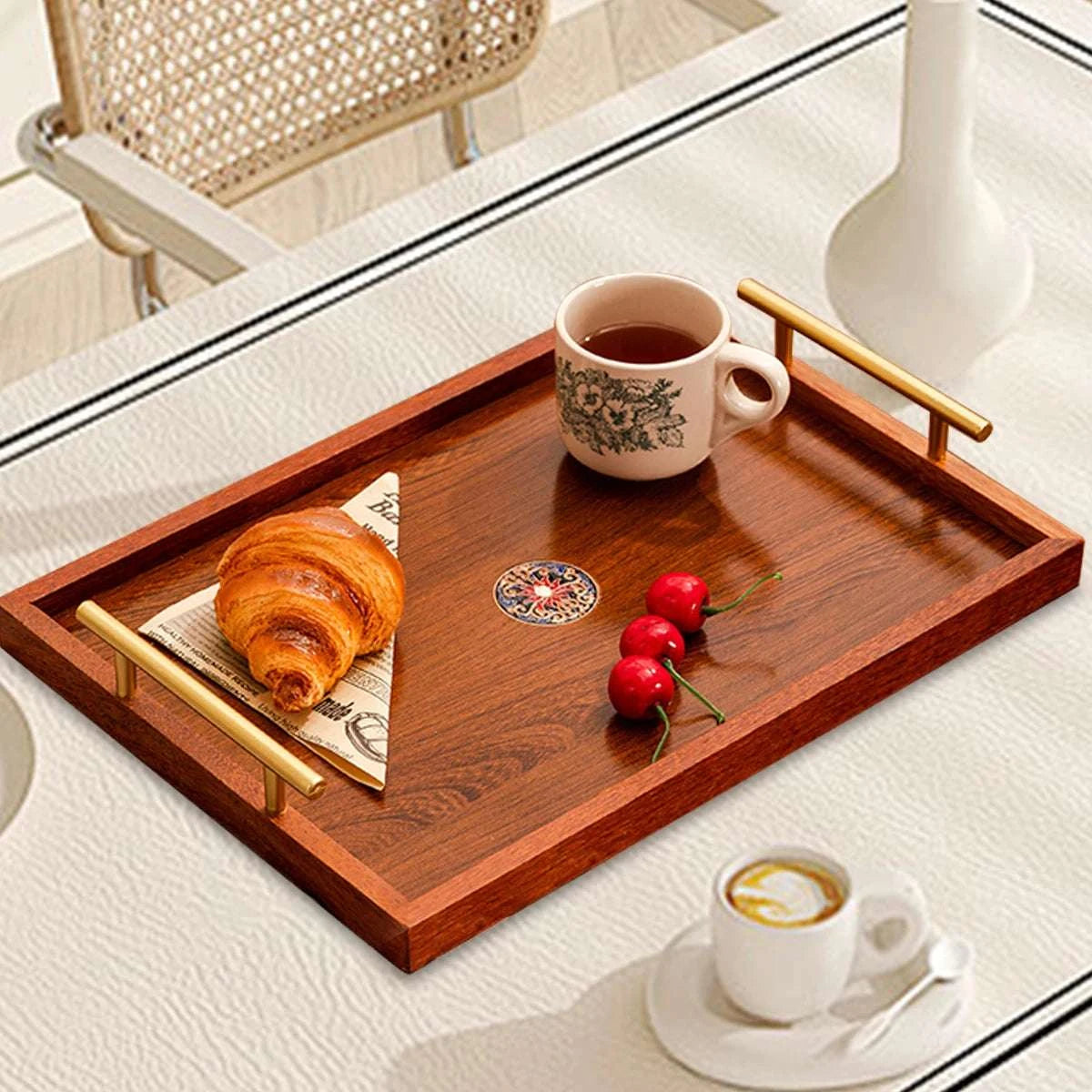 Wooden Serving Tray Set of 3 with Metal Handles - Multi-functional Breakfast, Party & Storage Platters (Brown) Writings On The Wall 