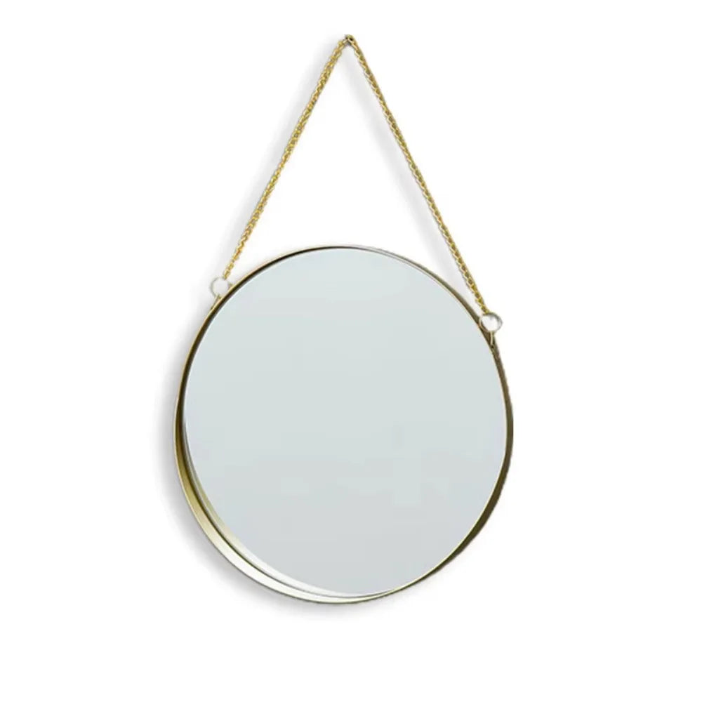 Wrought Iron Nordic Decorative Mirror Round/Hexagonal/Rectangle Metal Chain Creative Makeup Mirror Stable Single-sided
