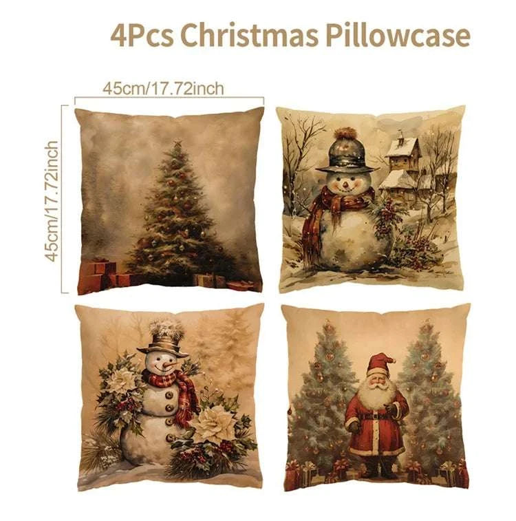 4pcs Merry Christmas Cushion Cover Home Decorations 2025 Christmas Ornament Pillow Case Xmas Navidad Gifts New Year Gifts 2026 Writings On The Wall 