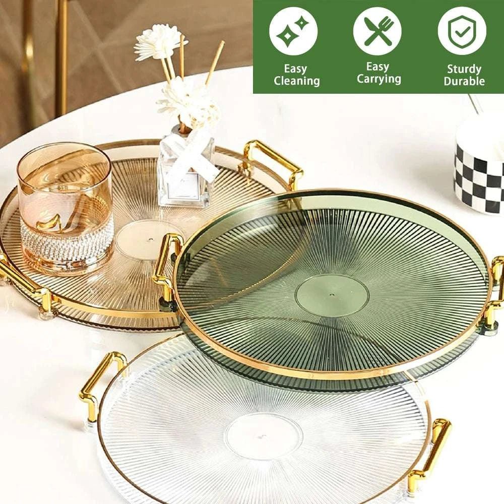 Round Serving Decorative Tray Plastic Serving Tray Kitchen Storages Decor for Party Coffee Table for Living Room Bathroom Writings On The Wall 