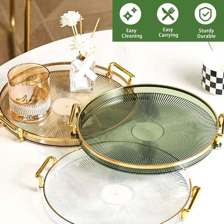 Round Serving Decorative Tray Plastic Serving Tray Kitchen Storages Decor for Party Coffee Table for Living Room Bathroom Writings On The Wall 