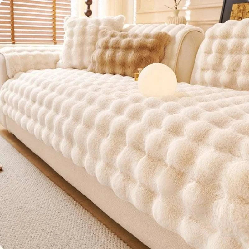 Thicken Imitation Rabbit Fur Plush Sofa Slipcover Non-slip Soft Sofa Towel Couch Cushion For Living Room Modern Home Decor Writings On The Wall 