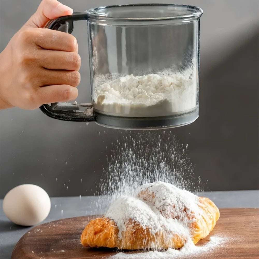Semi-Automatic Flour Sifter With Hand Press Design Transparent Flour Sieve Non-stick Baking Tools Kitchen Gadgets Accessories Writings On The Wall 