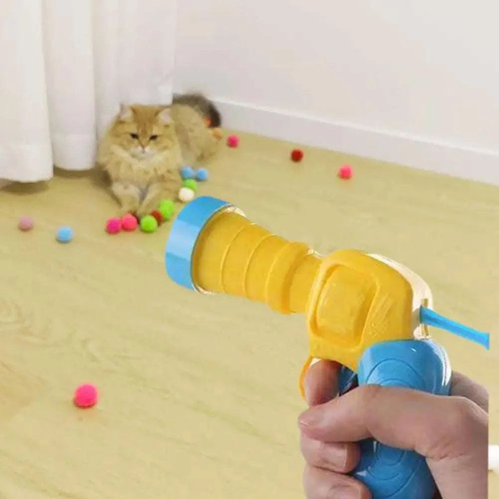 Cat Toys Interactive Launch Training Toy For Pet Kitten Creative Mini Shooting Gun Games Stretch Plush Ball Toys Pet Supplies Writings On The Wall 