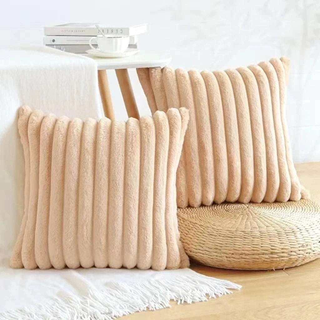pack of 2 of artificial plush pillowcases, luxurious soft striped decorative pillowcases, suitable for sofa interiors Writings On The Wall 