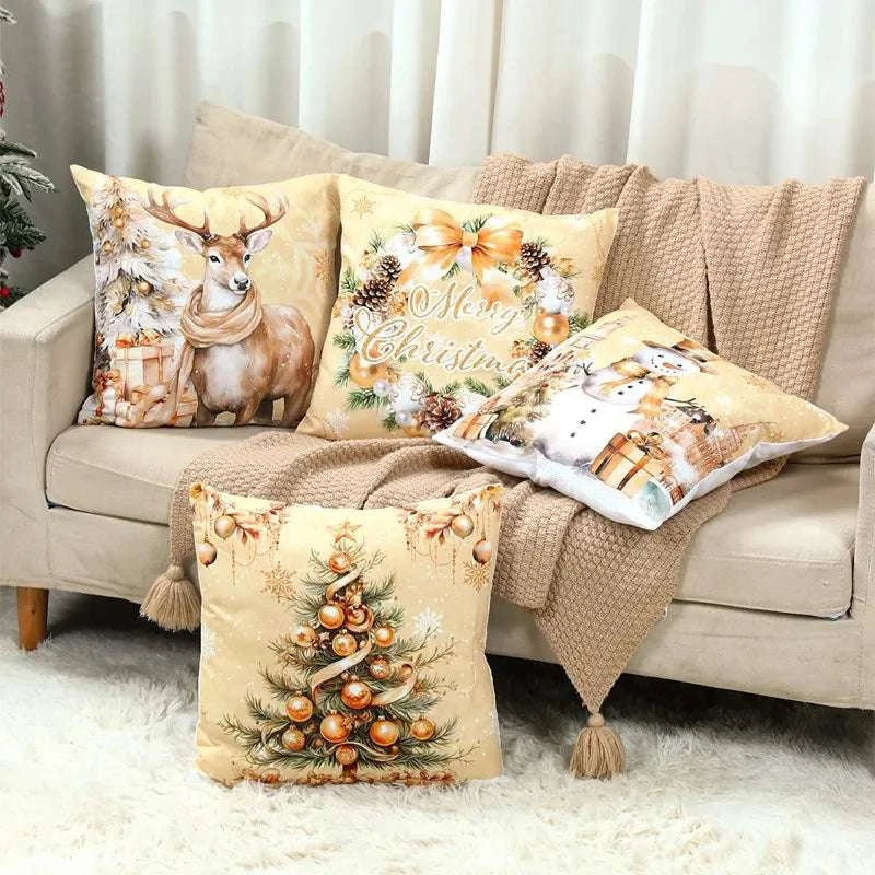4pcs Merry Christmas Cushion Cover Home Decorations 2025 Christmas Ornament Pillow Case Xmas Navidad Gifts New Year Gifts 2026 Writings On The Wall 