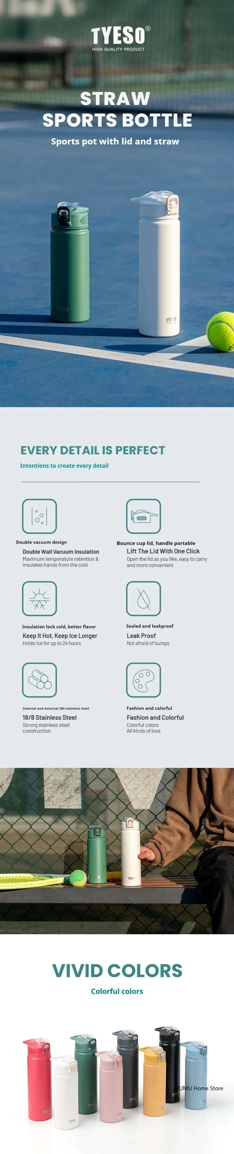 TYESO 600/750ML Thermos Bottle With Straw Stainless Steel Car Thermal Cup Sports Water Bottles Keeps Cold and Heat Thermal Mug Writings On The Wall 