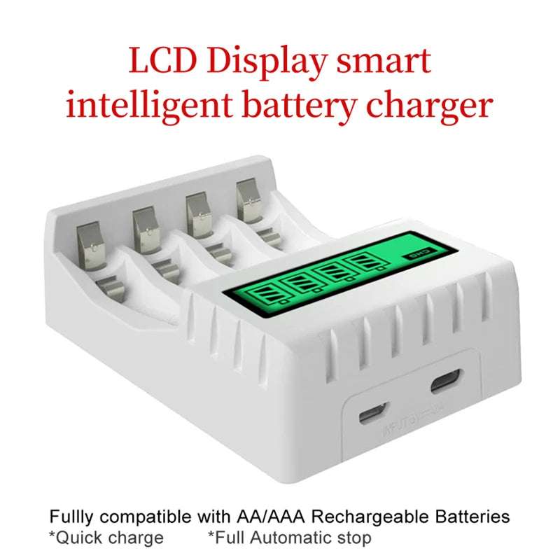 4 Slots Inteligent LCD Display Battery Charger Suitable for 1.2V AAAVAA Ni-Cd/Ni-Mh Rechargeable Battery Fast Charging Durable Writings On The Wall 