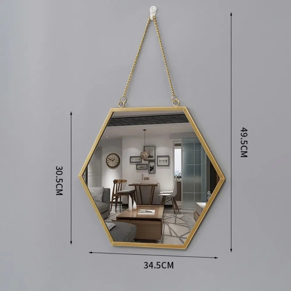 Wrought Iron Nordic Decorative Mirror Round/Hexagonal/Rectangle Metal Chain Creative Makeup Mirror Stable Single-sided