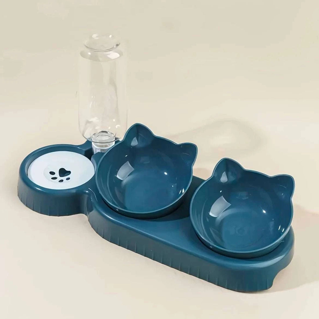 Pet Bowls With Water Feeder, 3 In 1 Ear Design Tilted Cat Water And Food Bowl Set With Gravity Water Bottle For Neck Protection Writings On The Wall 