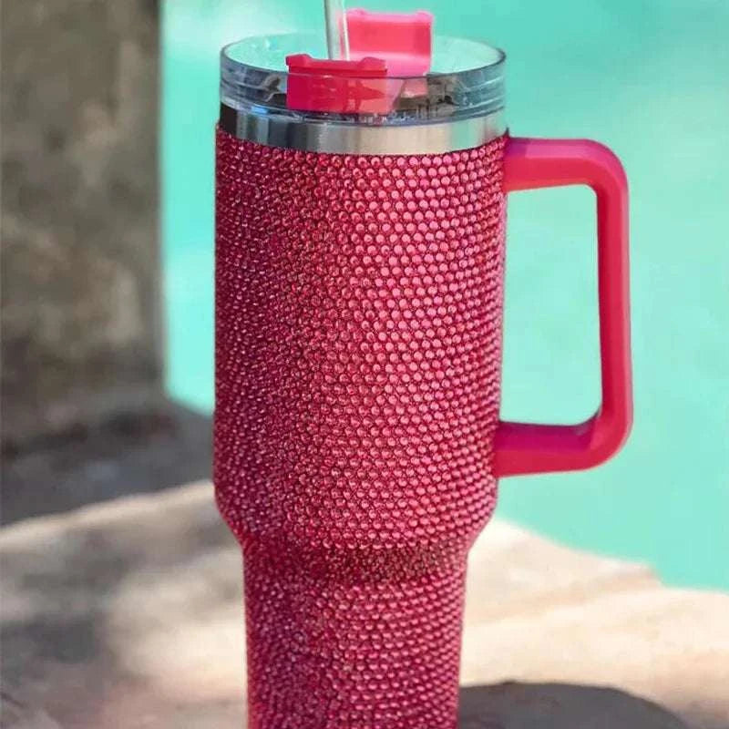 40oz Shiny Diamond Shiny Diamond Tumble Coffee Insulation Cup Stainless Steel Car Bottle Straw Large Capacity Rhinestone Cup Writings On The Wall 