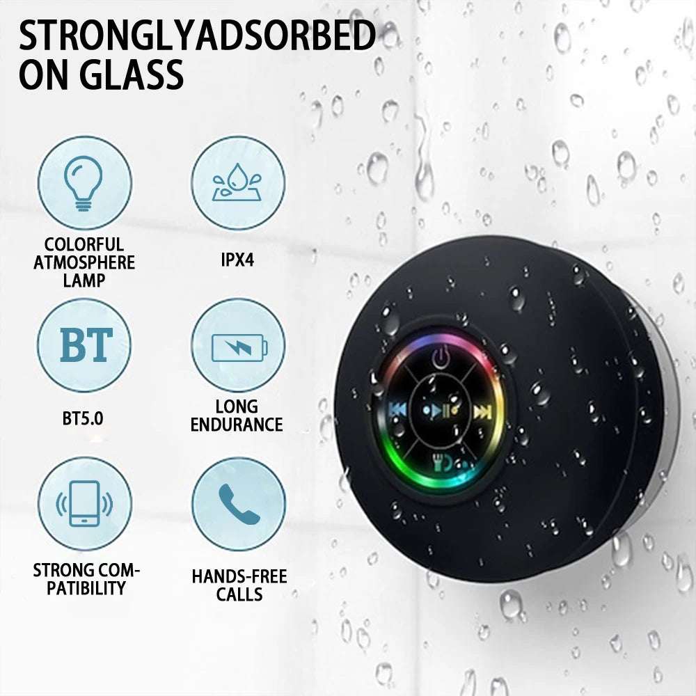 Portable Wireless Bluetooth Speaker LED IPX4 Waterproof Loudspeaker Outdoor Bathroom Large Suction Cup Mini Stereo Sound Box Writings On The Wall 