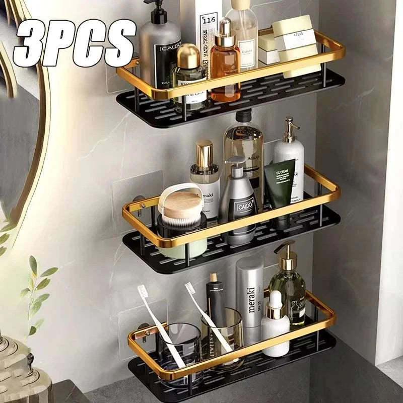 Bathroom Shelves Wall Mounted No Drill Space Aluminum Shower Corner Caddy Storage Shelf Kitchen Organizer Rack Floating Shelf Writings On The Wall 