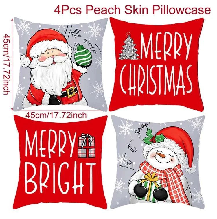 4pcs Merry Christmas Cushion Cover Home Decorations 2025 Christmas Ornament Pillow Case Xmas Navidad Gifts New Year Gifts 2026 Writings On The Wall 