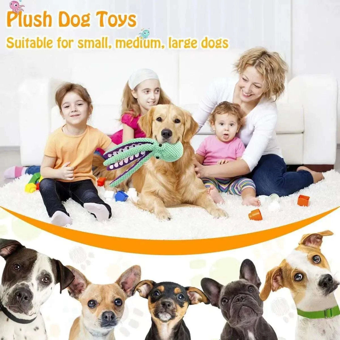 Dog pet plush octopus toy interactive sound anti-demolition home large and small dog boredom companion toy Writings On The Wall 