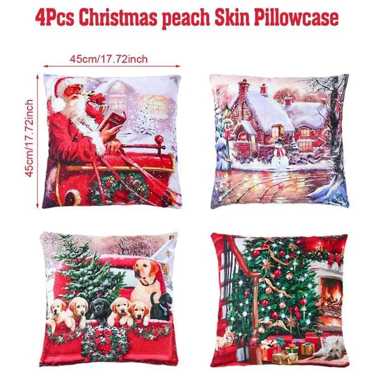 4pcs Merry Christmas Cushion Cover Home Decorations 2025 Christmas Ornament Pillow Case Xmas Navidad Gifts New Year Gifts 2026 Writings On The Wall 