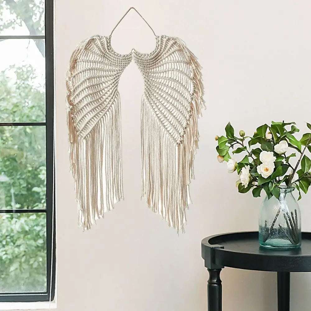 Macrame Wing Tapestry Boho Style Hand-woven Wall Hanging Ornaments with Tassels Symmetrical Background Wall Decoration Writings On The Wall 