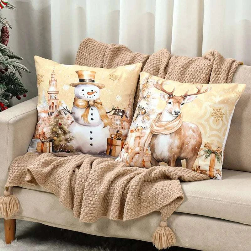 4pcs Merry Christmas Cushion Cover Home Decorations 2025 Christmas Ornament Pillow Case Xmas Navidad Gifts New Year Gifts 2026 Writings On The Wall 